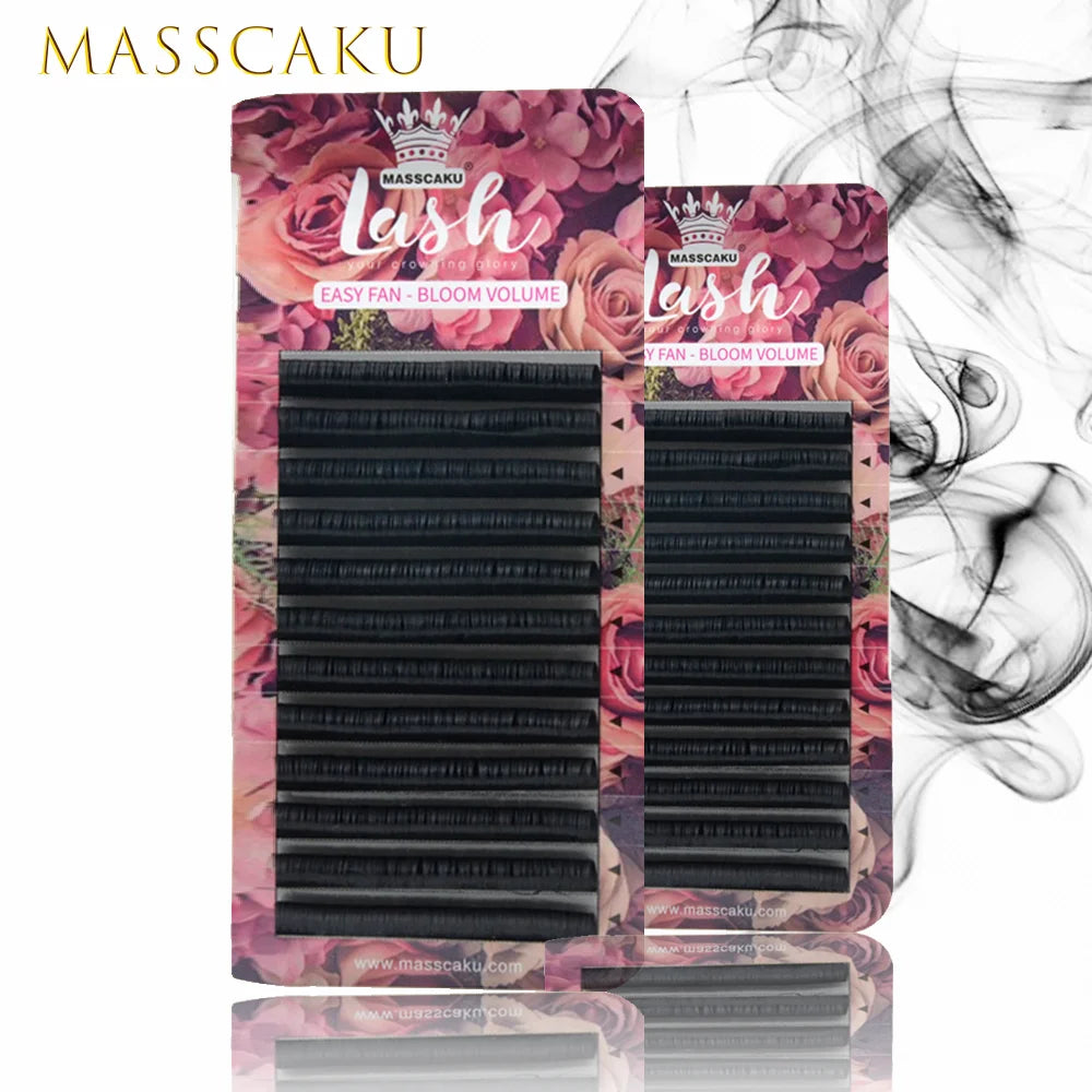 MASSCAKU C CC D DD Curl Self-making Fans Volume Lash Extensions Matte Black 8-16mm Mixed Size Camellia Blooming Eyelash Tray