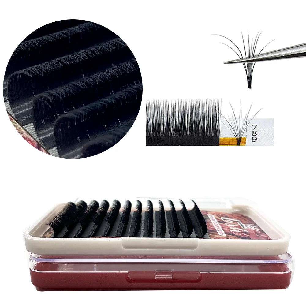 MASSCAKU C CC D DD Curl Self-making Fans Volume Lash Extensions Matte Black 8-16mm Mixed Size Camellia Blooming Eyelash Tray