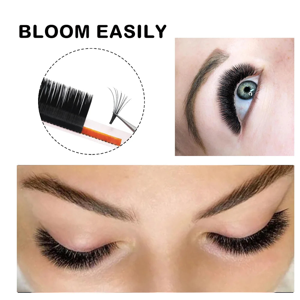 MASSCAKU Easy Fanning Bloom Eyelashes Austomatic Flowering Volume Faux Mink Individual Lashes Thick Natural Eyelash Extension