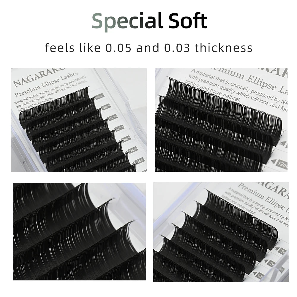 NAGARAKU Flat Ellipse Eyelash Split Tips Matte Gray Black Color Super Soft Gentle Natural Eyelash Extension Flat Shape Lashes