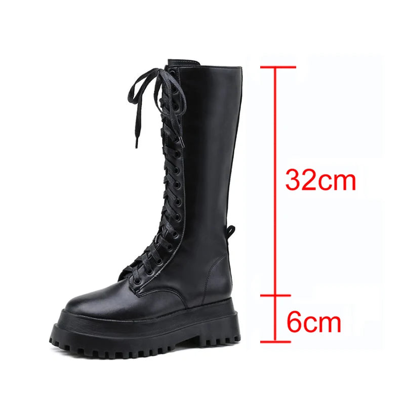 Rimocy 2024 New Fashion Chunky Platform Boots Women Autumn Winter PU Leather Knee High Boots Woman Punk Thick Bottom Long Botas