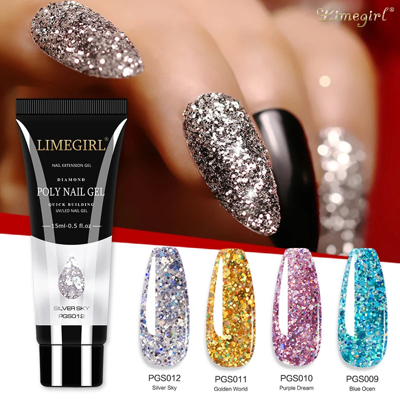 Limegirl Acrylic Gel Poly Nail Gel Kit Nail Extension Glitter Gel Nail Gel UV Building Jelly Gel Polish Enhancement Manicure Set