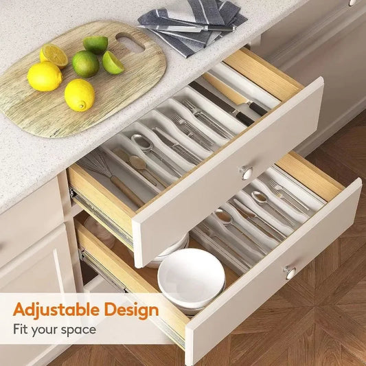 Silverware Drawer Organizer Home Expandable Utensil Tray Adjustable Cutlery Storage Holder for Spoons Forks Knives Kitchen Tools