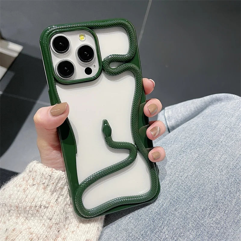 3D Snake Pattern Luxury Plating Phone Case For iPhone 16 15 14 Plus 13 12 11 Pro Max Hollow Out Shockproof Proteciton Soft Cover