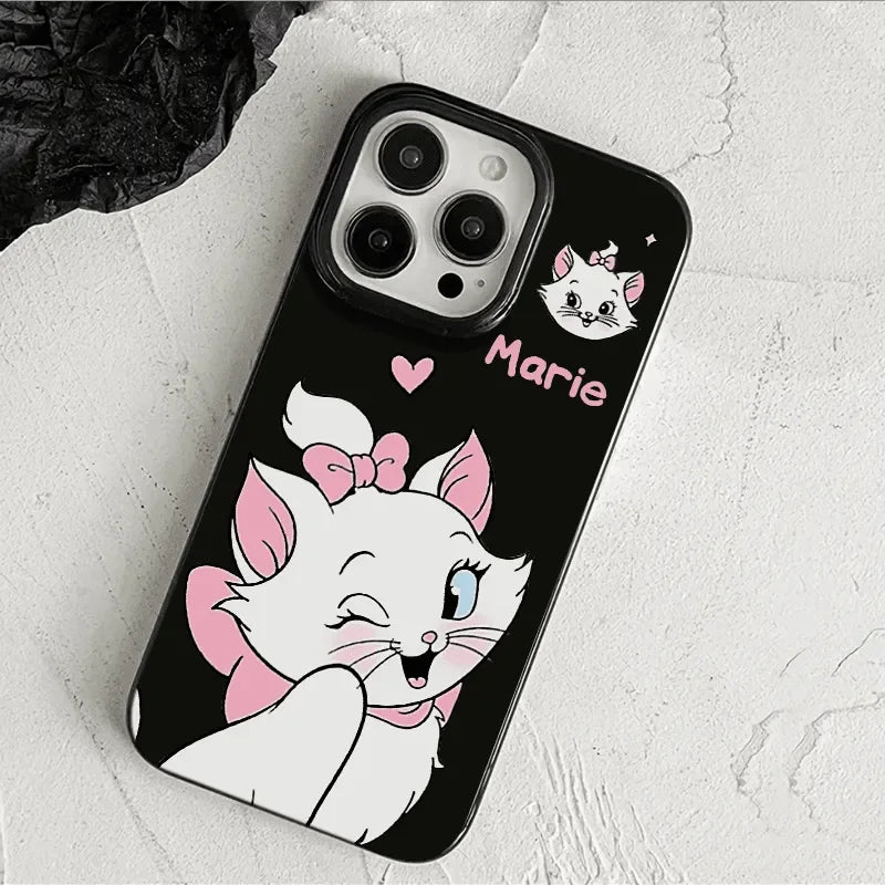 Blink Cute Disney Marie Cat Bow Strap Phone Case For iPhone 16 15 14 12 13 11 Pro Max XR XS MAX 7 8 PLUS MINI Y2K Cool Cover