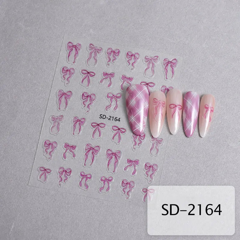 3D White Bowknot Flower Nail Art Sticker Ultra-thin Self-Adhesive Slider Summer Nail Art Decal Decoration DIY Manicure Accesorie