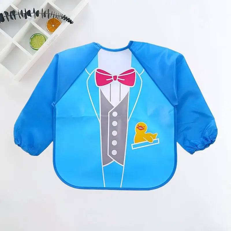 Baby Bibs Cute Colorful Cartoon Waterproof Bib Infant Eating Children Drawing Long Sleeve Pocket Apron Self Feeding Baby 0-3Y