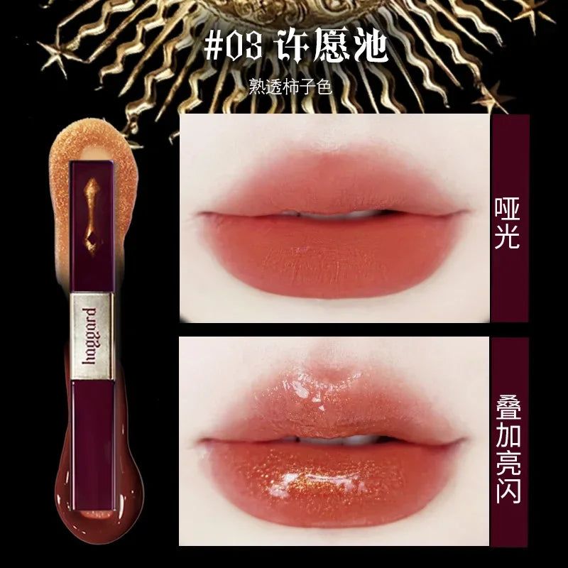 Haggard Scepter Double Head Lip Glaze Mirror Watery Mist Lip Gloss Matte Lipstick Nude Color Moisturizing Korea Makeup Cosmetics