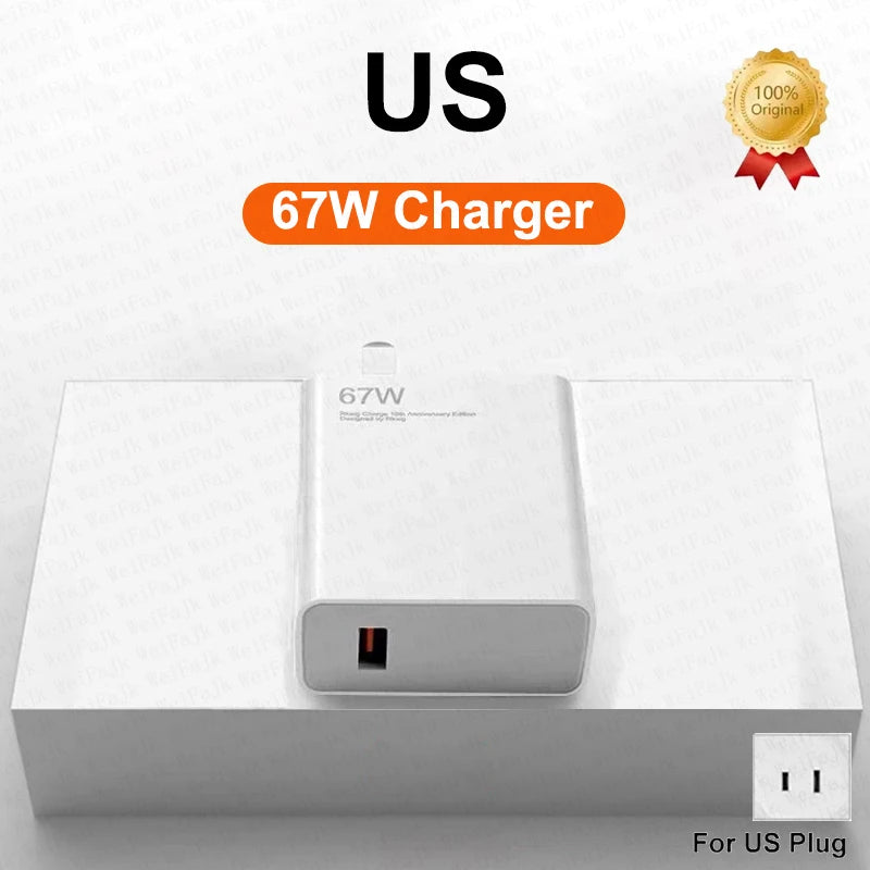 67W GaN Original Fast Charger For Xiaomi 14 13 12 11 10 Ultra Redmi Note 12T 13 Pro Turbo Quick Charge Type C USB Charging Cable