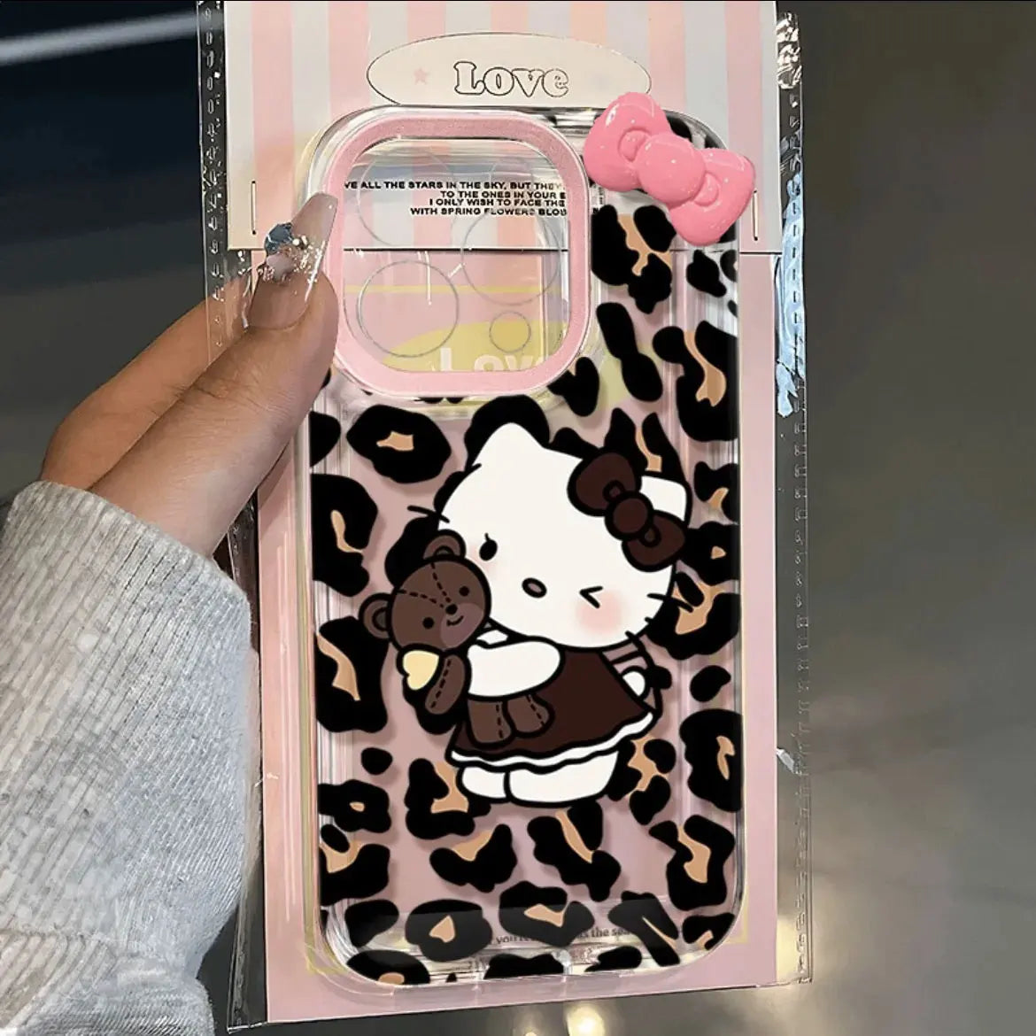 Sanrio Hello Kitty Leopard Print Bow Phone Case For IPhone 16 15 14 12 13 11 ProMax XR XS MAX 7 8PLUS Y2K Pink Girl Kawaii Cover