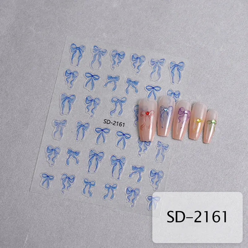 3D White Bowknot Flower Nail Art Sticker Ultra-thin Self-Adhesive Slider Summer Nail Art Decal Decoration DIY Manicure Accesorie