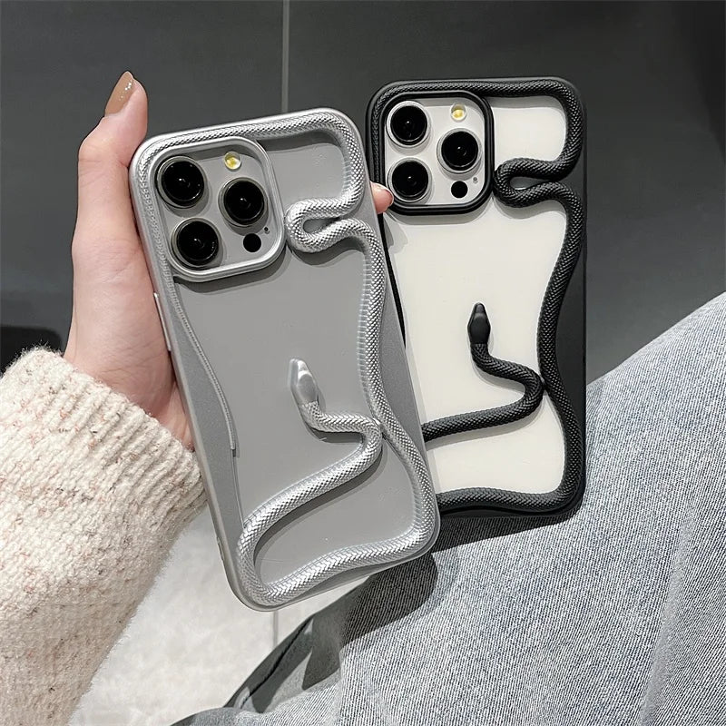 3D Snake Pattern Luxury Plating Phone Case For iPhone 16 15 14 Plus 13 12 11 Pro Max Hollow Out Shockproof Proteciton Soft Cover