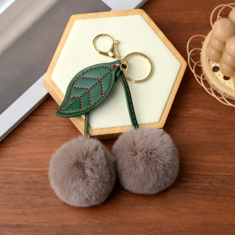 New Otter Rabbit Hair Cherry Multi-color Car Keychain Pendant Cute Pompom Doll Doll Bag Bag Hanging Key Chains for Women Gift