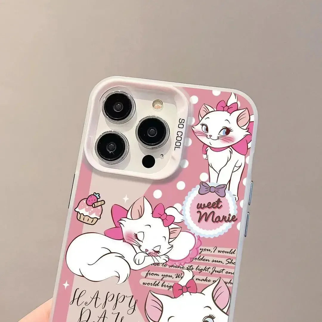 Disney Marie Cat Pink Bow Strap Cute Kawaii Phone Case For iPhone 16 15 14 12 13 11 Pro Max XR XS MAX 7 8 PLUS MINI Y2K Cover