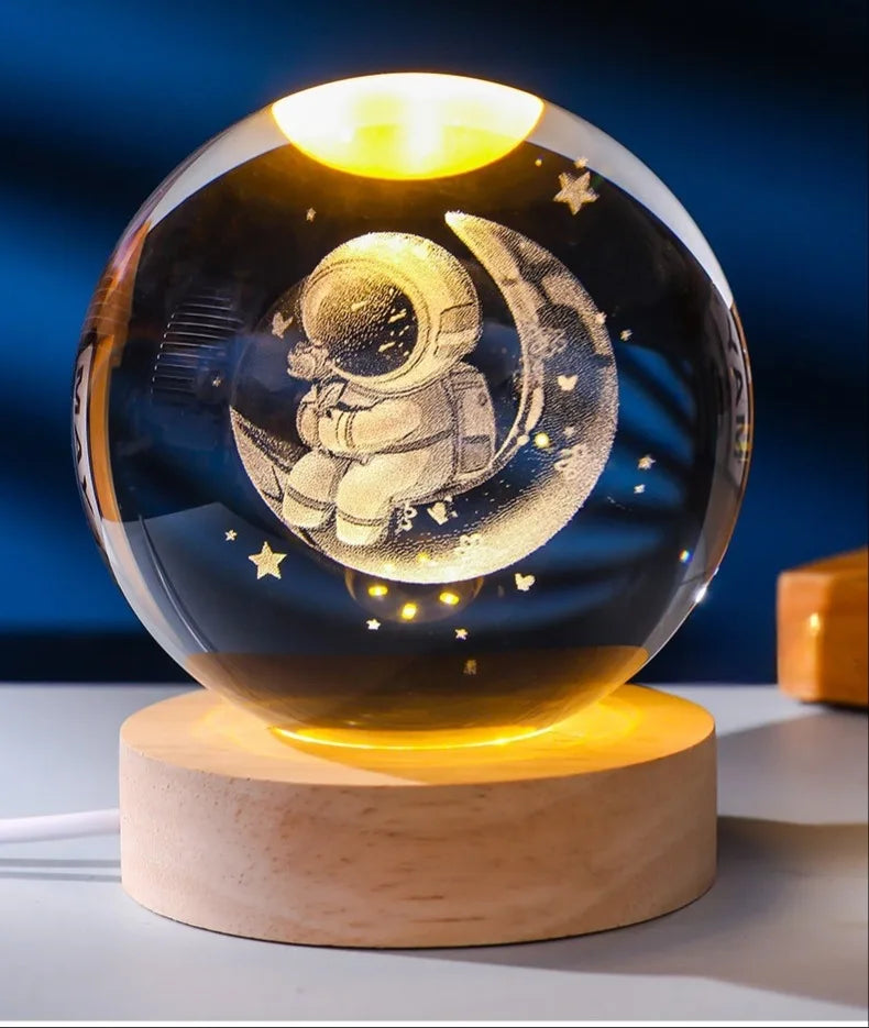 Unique 3D Crystal Ball Night Light Led Lamp Bedside Table Galaxy Lamp Glowing Saturn Planets Moon Children Birthday Gift Toy 5cm