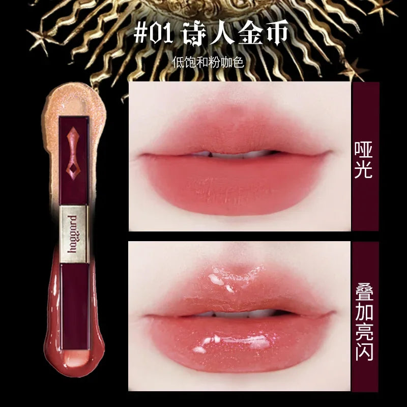 Haggard Scepter Double Head Lip Glaze Mirror Watery Mist Lip Gloss Matte Lipstick Nude Color Moisturizing Korea Makeup Cosmetics