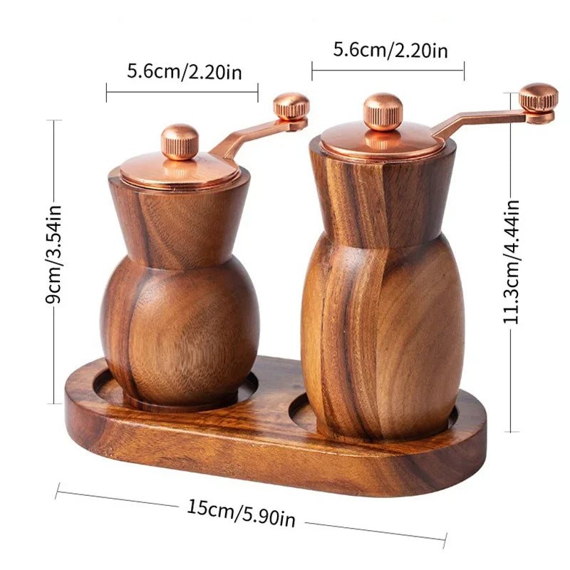 Wood Pepper Grinder Manual Vase shape Black Pepper Grinder with Base Adjustable Ceramic Core Salt Shaker Grinding BBQ Tools