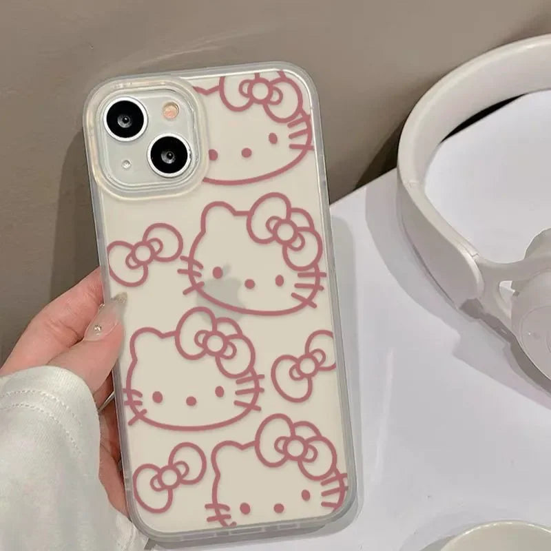 Full Screen Hello Kitty Sticking Diamonds Phone Case For IPhone 16 15 14 12 13 11 Pro Max XR XSMAX 7 8PLUS Y2K Girl Kawaii Cover