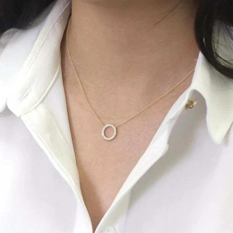 Fashion Trend Elegant Jewelry Simple Crystal Circle Pendant Necklace Golden Color Unquie Women Necklace Party Gift Wholesale