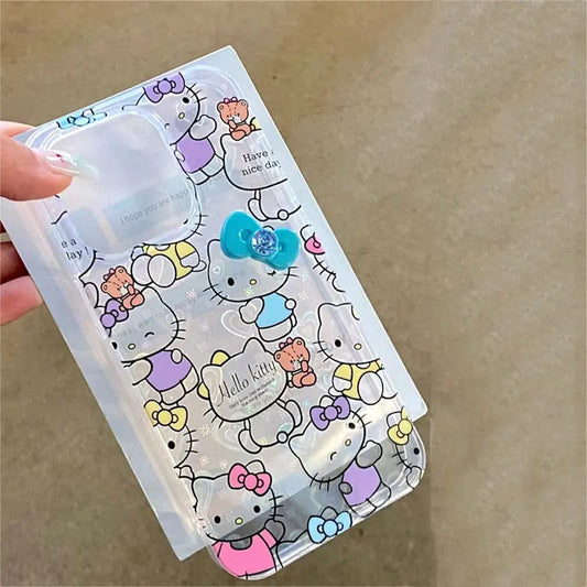 Sanrio Hello Kitty Stand Blue Bow Phone Case For iPhone 15 14 12 13 11 Pro Max XR XS MAX 7 8 PLUS MINI Y2K Cartoon Girl Cover