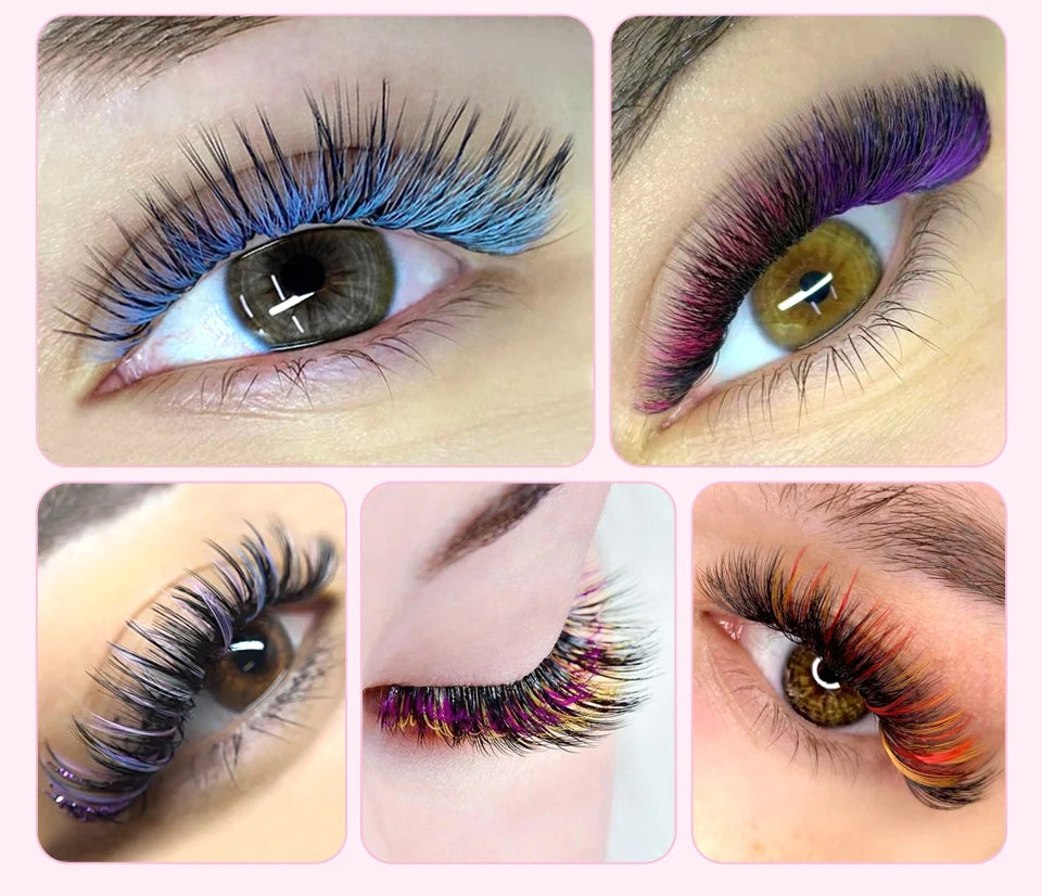 Colour Lash Extension Red Purple Blue Pink White Brown Color False Individual Eyelash Extension Silk Russian Volume Color Lashes