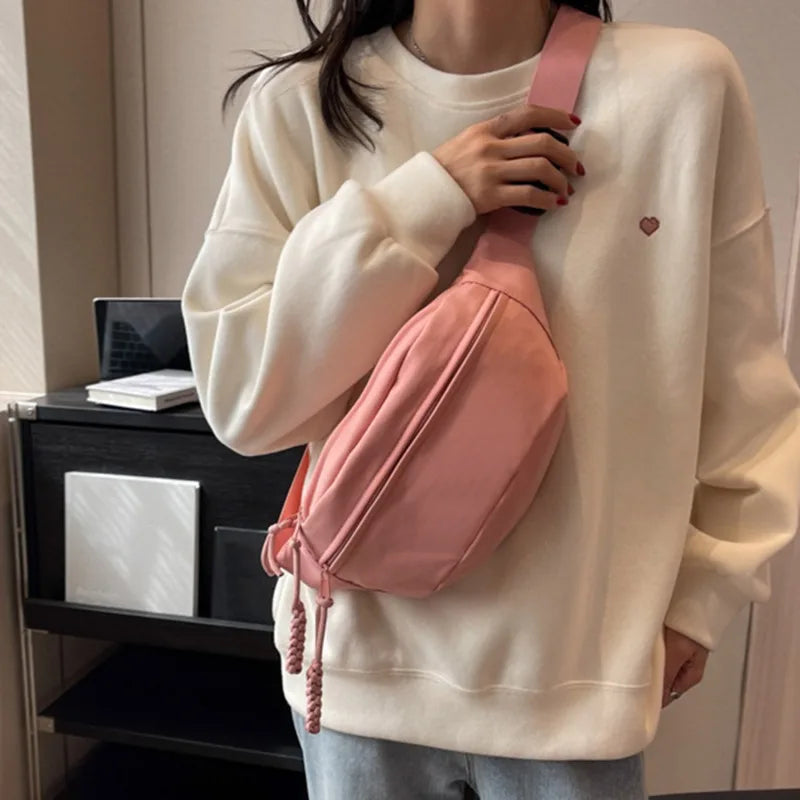 Waist Bag Women New Canvas Leisure Portable Zipper Korean Style Canvas Chest Bag Shoulder Bag Waist Bag Sports