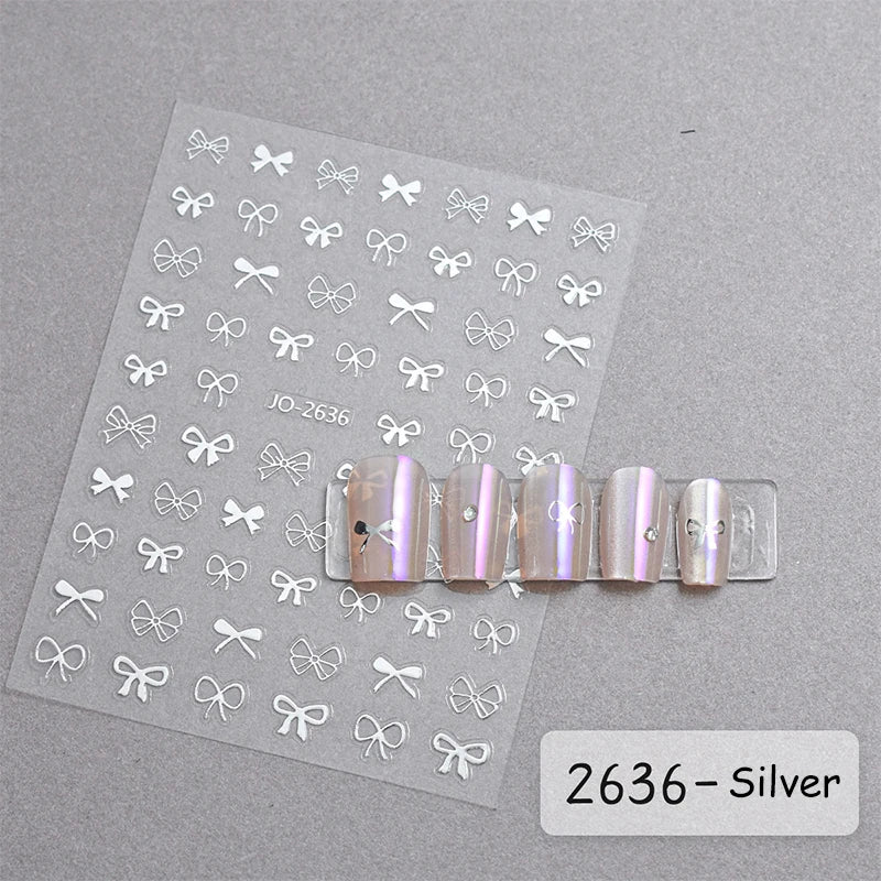 3D White Bowknot Flower Nail Art Sticker Ultra-thin Self-Adhesive Slider Summer Nail Art Decal Decoration DIY Manicure Accesorie