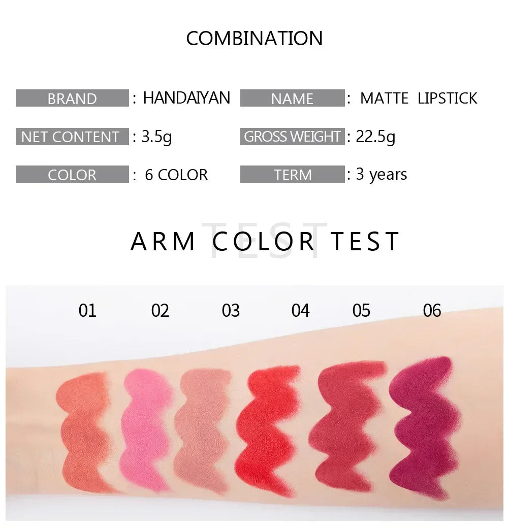 6 Colors Sexy Matte Lipstick Waterproof Long Lasting Color Rendering Non-stick Velvet Lips Liner Pencil Woman Makeup Cosmetics