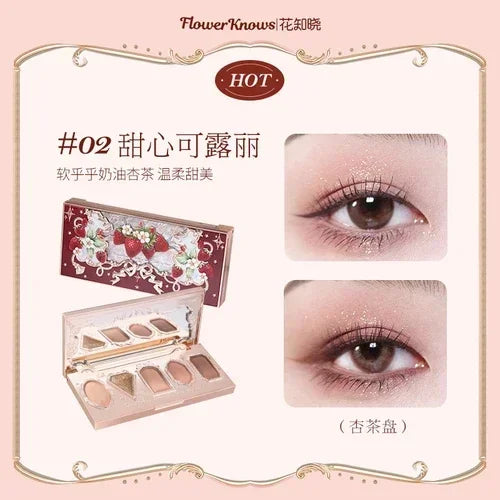 Flower Knows Strawberry Rococo Moonlight Mermaid Jewel Eyeshadow 5-Color Palette Pearlescent Mashed Potatoes Makeup Cosmetics