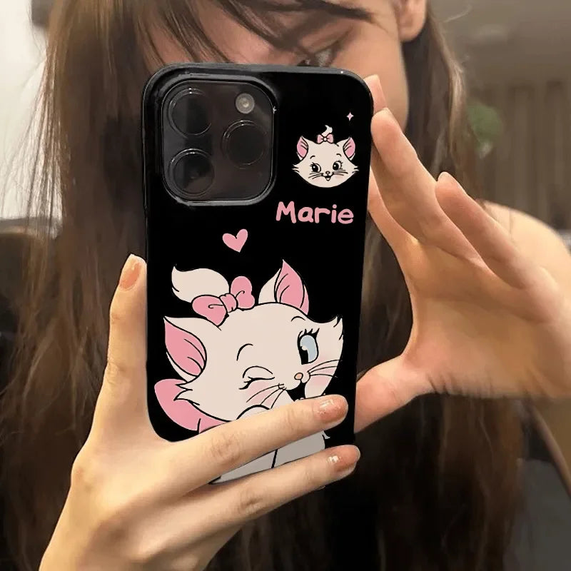 Blink Cute Disney Marie Cat Bow Strap Phone Case For iPhone 16 15 14 12 13 11 Pro Max XR XS MAX 7 8 PLUS MINI Y2K Cool Cover