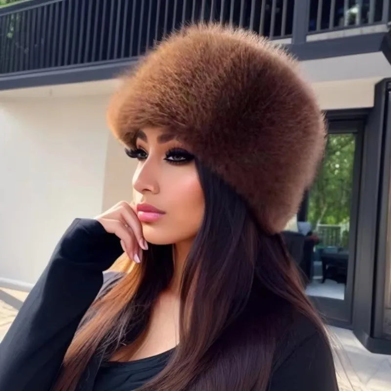 Winter Anti Mink Women's Fisherman Hat Simple Solid Color Thickened Warm Dome Fur Bucket Hats For Woman