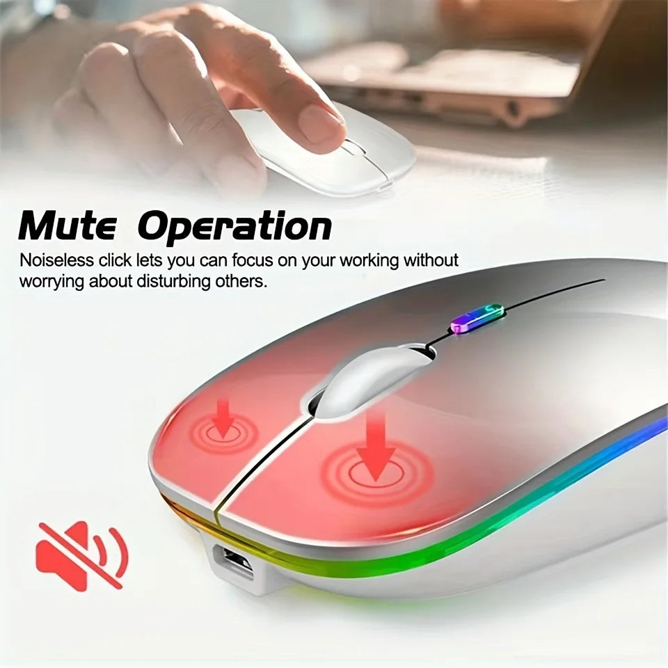 Wireless Mouse Bluetooth and 2.4GHz Dual Modes Rechargeable RGB Ergonomic Silent Click for PC iPad Laptop Cell Phone TV