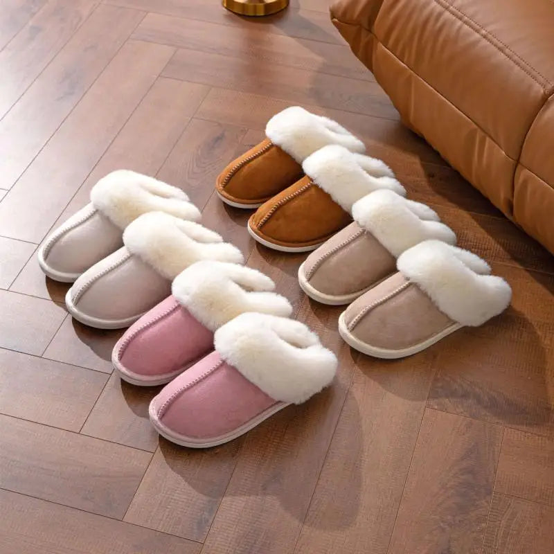 2023 Winter Warm Fur Indoor Home Slippers Women Fluffy Comfort Soft Bedroom Slippers for Couples Flat Non Slip House Shoes Woman