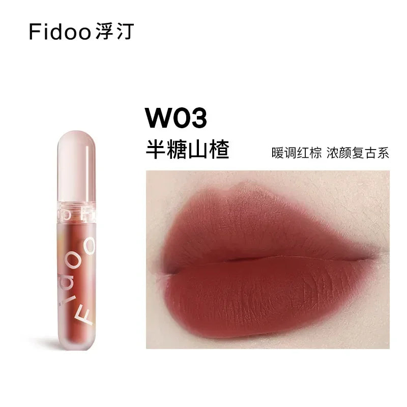 Fidoo Soft Mist Lip Cream Non-Stick Cup Lipstick Lip Mud Velvet Matte Lip Glaze Waterproof Long-lasting Korean Makeup Cosmetics