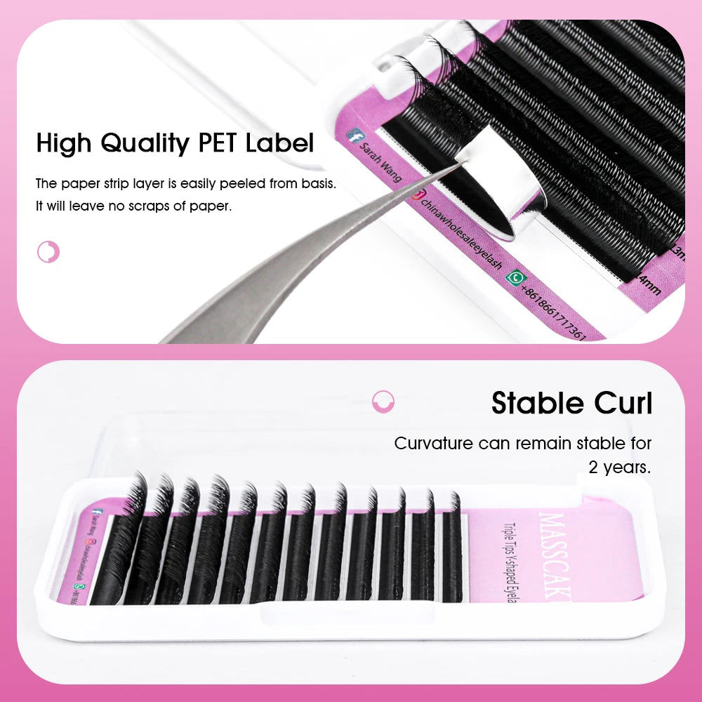 MASSCAKU New Arrival YY Shape lash Fluffy Individual Eyelash Extensions Natural and Soft Lash Wholesale/Supplies