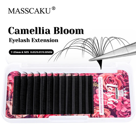 MASSCAKU 0.05/0.07/0.10mm Thickness Easy Fanning Eyelash Matte Black 3D Effect Lightweight Auto Flowering Lashes Easy to Operate