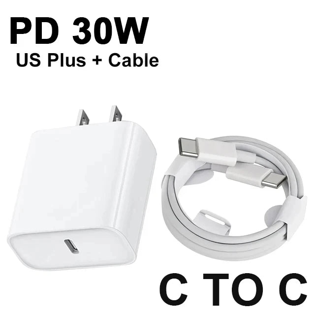 Original 30W Fast Charger For APPLE iPhone 15 14 13 12 11 Pro Max USB-C Quick Charging X XS XR 7 8 Plus Cable Phone Accessories