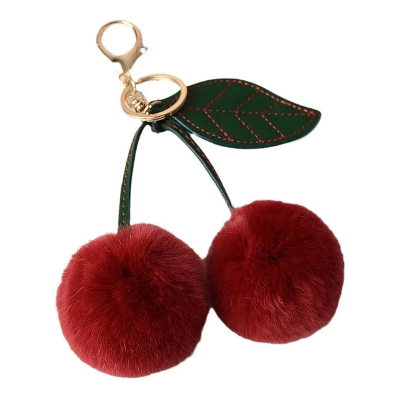 New Otter Rabbit Hair Cherry Multi-color Car Keychain Pendant Cute Pompom Doll Doll Bag Bag Hanging Key Chains for Women Gift