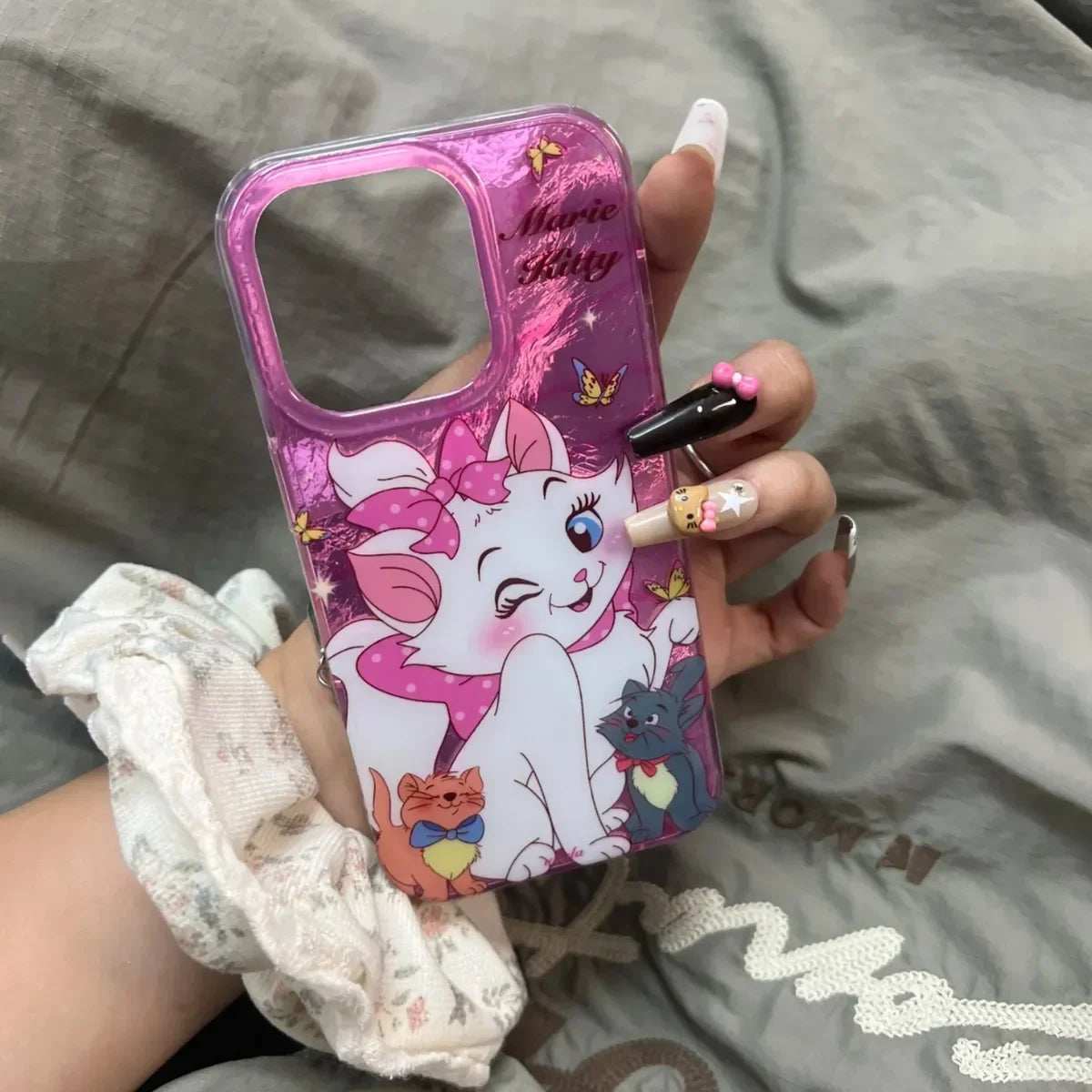 Wink Marie Cat Pink Diamond Bow Cute Phone Case For iPhone 16 15 14 12 13 11 Pro Max XR XS MAX 7 8 PLUS MINI Cartoon Y2K Cover