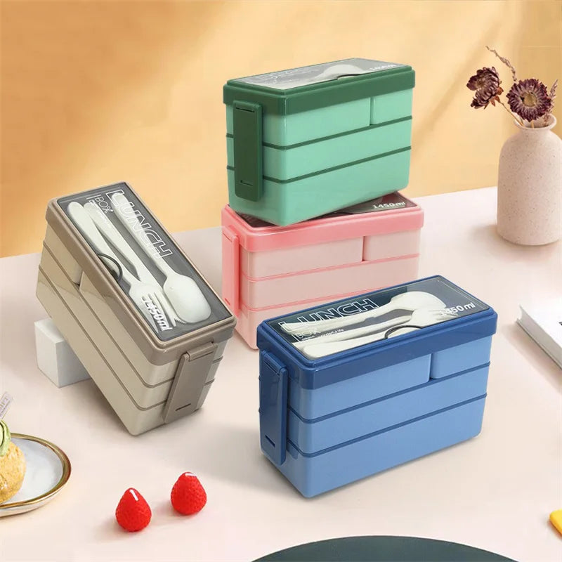 3 Layers Lunch Box Stackable Bento Boxes For Adults Office Students Lunch Box With Fork Spoon Microwave Food Storage Container