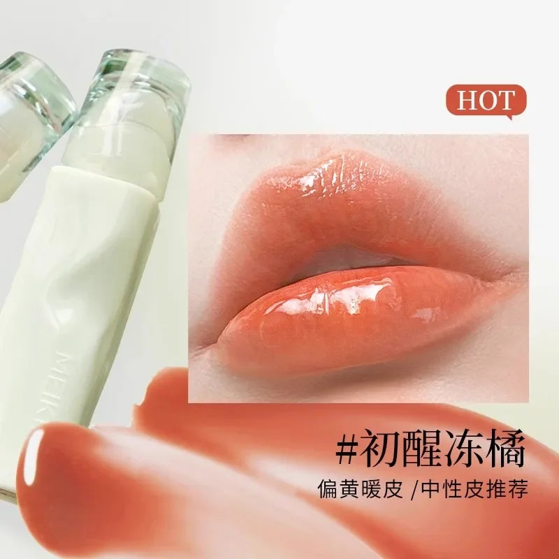 Meiking Mirror Lip Glaze Lipstick Dewy Lip Gloss Transparent Non-Sticky Nourishing Moisturizing Long-lasting Makeup Cosmetics