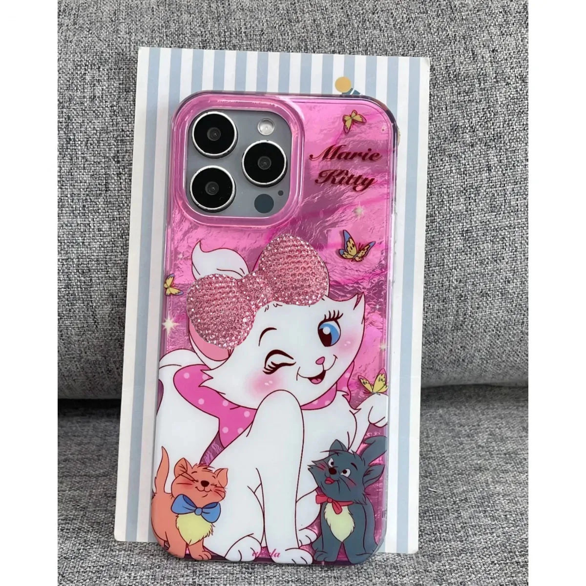 Wink Marie Cat Pink Diamond Bow Cute Phone Case For iPhone 16 15 14 12 13 11 Pro Max XR XS MAX 7 8 PLUS MINI Cartoon Y2K Cover