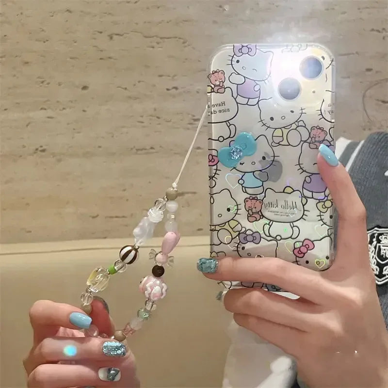 Sanrio Hello Kitty Stand Blue Bow Phone Case For iPhone 15 14 12 13 11 Pro Max XR XS MAX 7 8 PLUS MINI Y2K Cartoon Girl Cover