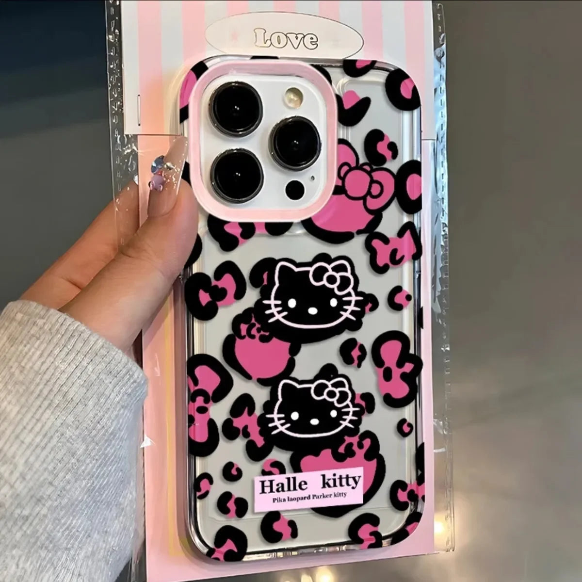 Sanrio Hello Kitty Pink Leopard Print KT Face Phone Case For IPhone 15 14 12 13 11 Pro Max XR XS MAX 7 8 PLUS Y2K Cute Cover