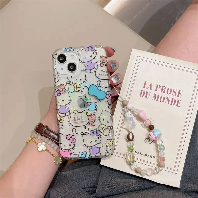 Sanrio Hello Kitty Stand Blue Bow Phone Case For iPhone 15 14 12 13 11 Pro Max XR XS MAX 7 8 PLUS MINI Y2K Cartoon Girl Cover