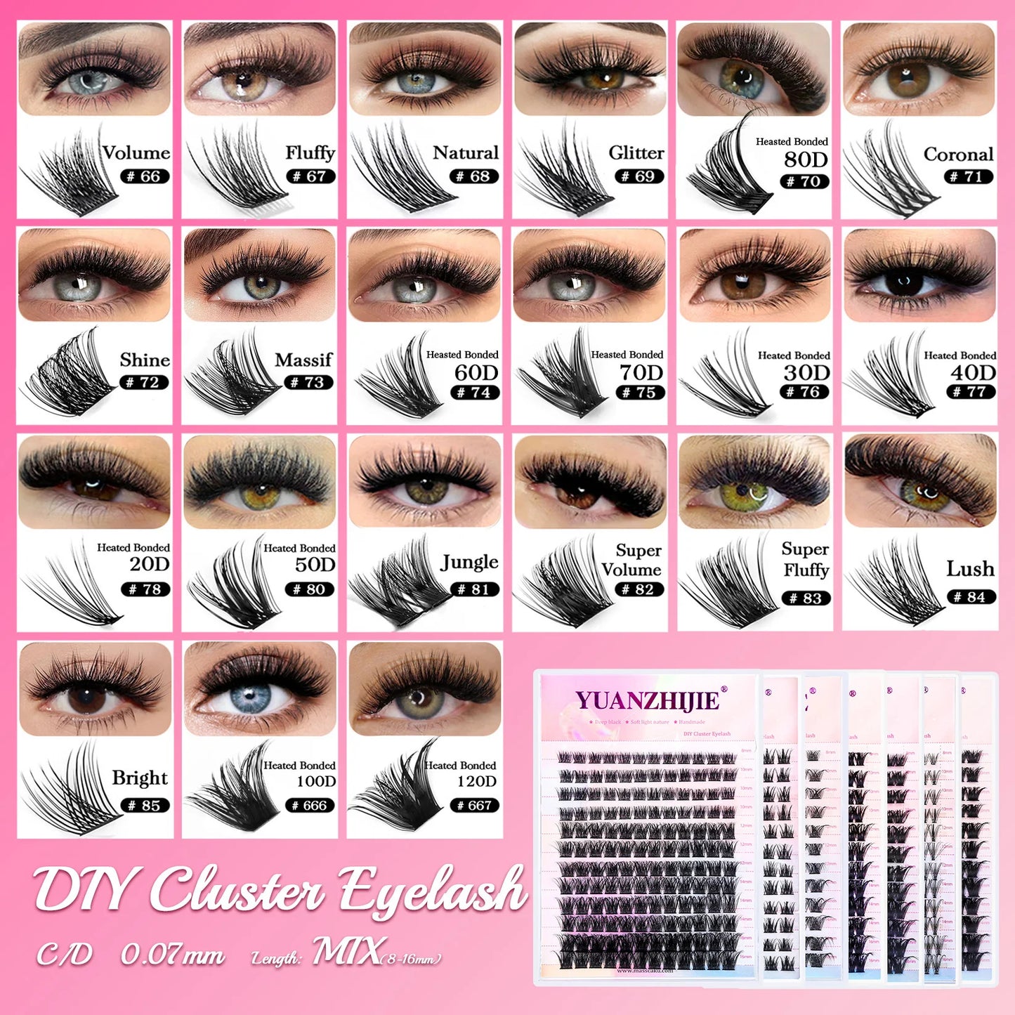 DIY 144 Cluster Lashes YUANZHIJIE free ship Segmented Beam Natural C/D Curl Individual Mink Eyelashes Makeup Supplies at home