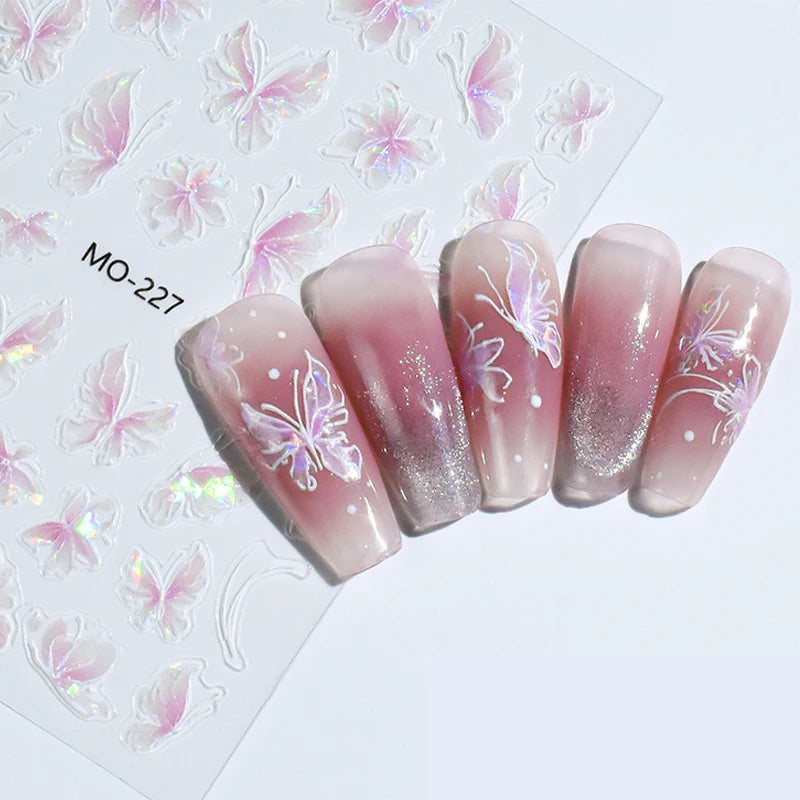 3D White Bowknot Flower Nail Art Sticker Ultra-thin Self-Adhesive Slider Summer Nail Art Decal Decoration DIY Manicure Accesorie