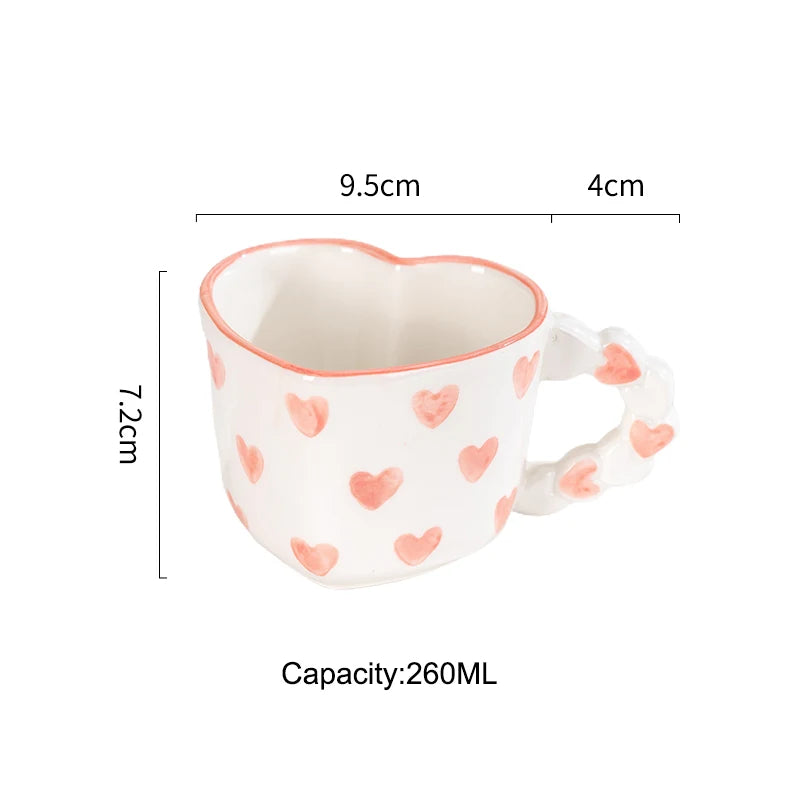 Novelty Hand Painted Love Ceramics Mug Heart Shape Coffee cup with Saucer Romantic Gifts Afternoon tea Cup Breakfast milk cups