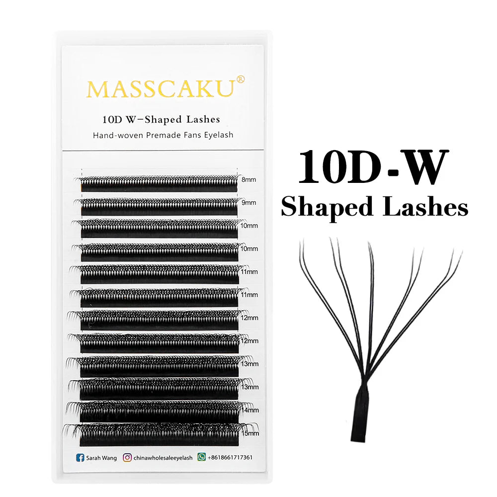 MASSCAKU 12Lines Premium Mink 3D 4D 5D 6D Pre-made False Eyelash W Shape Soft and Natural Individual Lash Extension Supplies