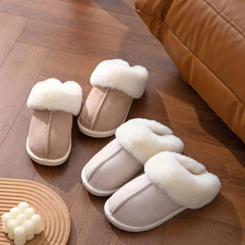 2023 Winter Warm Fur Indoor Home Slippers Women Fluffy Comfort Soft Bedroom Slippers for Couples Flat Non Slip House Shoes Woman